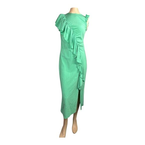 Future Collective Green Ruffle Midi Dress – XXS - Picture 1 of 6